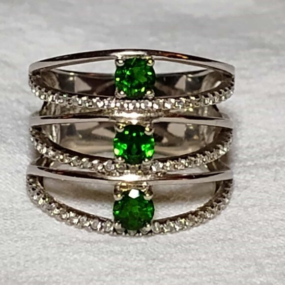 .87ctw Russian Chrome Diopside w/.45ctw White Zircon Sterling Silver ring Size 7 - Picture 1 of 16